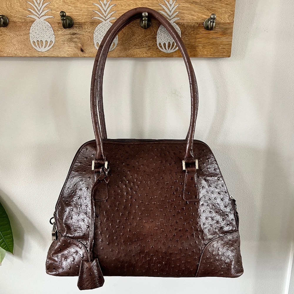 Cleo & Patek Paris Rich Brown Genuine Ostrich Embossed Leather Purse